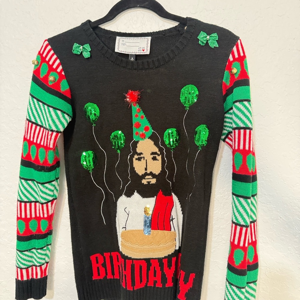 Festive Christmas Black and Green jesus ugly Sweater Christmas!